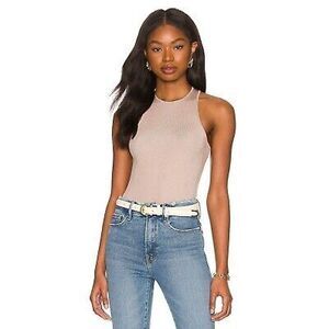 Good American Angled Rib High Neck Bodysuit in Mink001 Size 4 XL New Womens Tank
